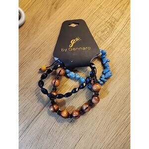 G by Gennaro Set of 3 Bracelets Turquoise Pebble Stone Bead Rope Braid